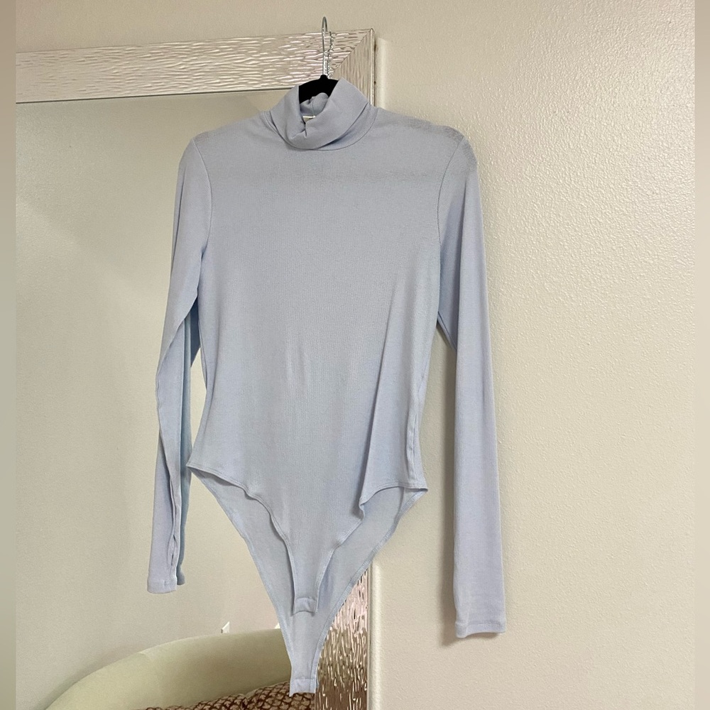 Blue turtleneck long sleeve bodysuit